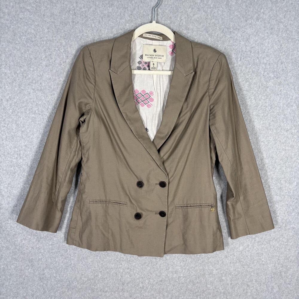 Maison Scotch Blazer Medium Linen Equestrian Old Money Quiet Luxury Neutral Sz 2